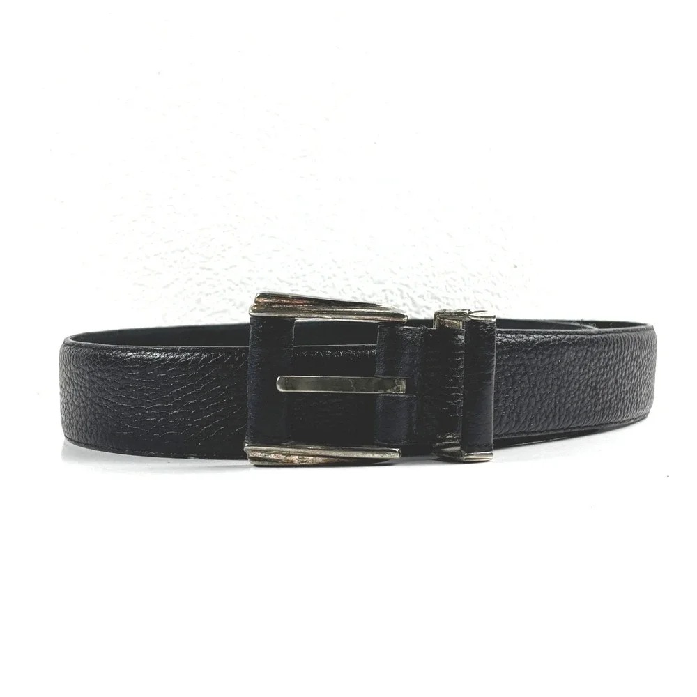 Liz Claiborne Belt Womens Lg 32-36 Black Genuine Leather Pebbled Silver Buckle